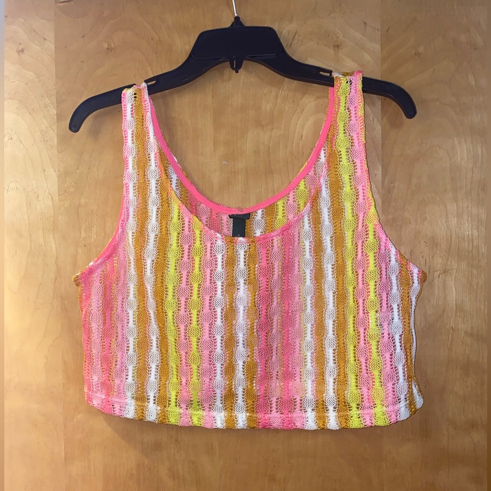 WILD FABLE Pink/Yellow Gradient Crochet Knit Cropped Tank Top